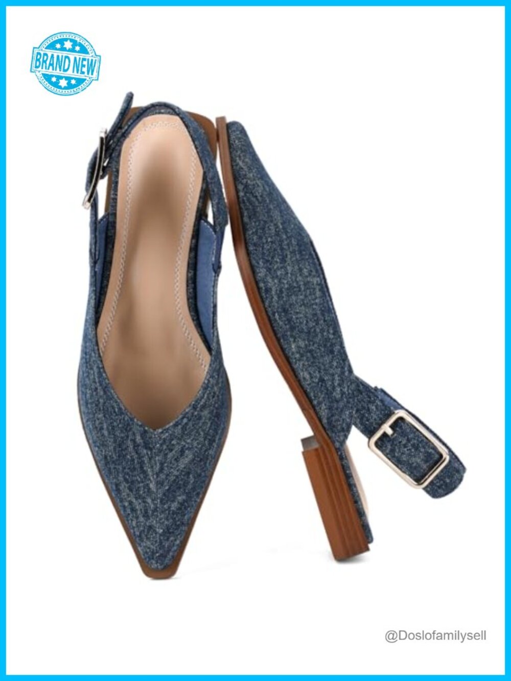 Women's Denim Pointed Toe Flat Mules Slip-On Office Closed Toe Shoes